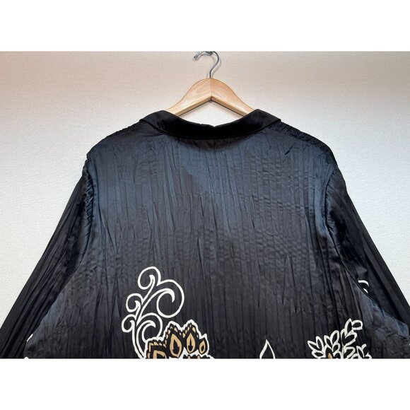 Lane Bryant Button Front Blouse Womens 26/28 Black Floral Top Flared Sleeves Y2K - Picture 10 of 11